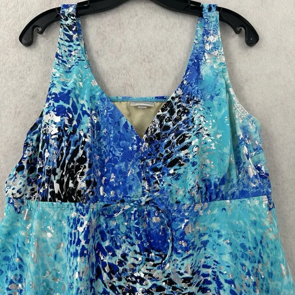 Avenue Swimsuit SZ 22 Tankini Two Piece Wide Strap Bra Layered Asymmetrical NICE